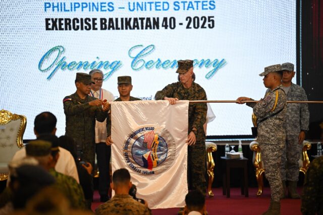 The Balikatan exercise flag was unfurled during an opening ceremony at Camp Aguinaldo