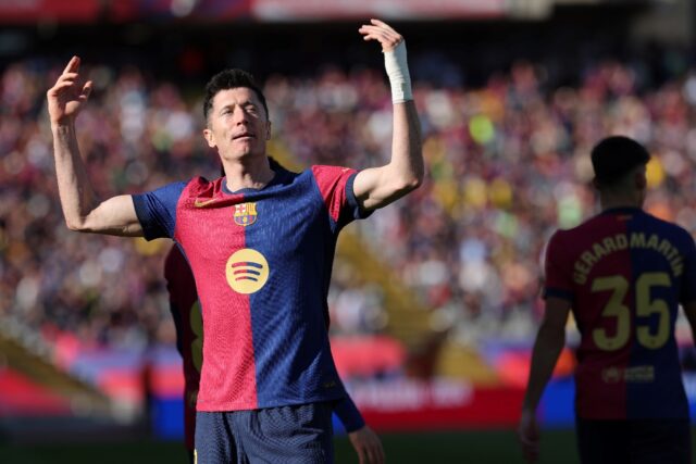 Barcelona's Polish forward Robert Lewandowski netted a brace against Girona last weekend t