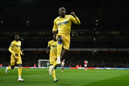 Crystal Palace's Jean-Philippe Mateta celebrates after scoring against Arsenal