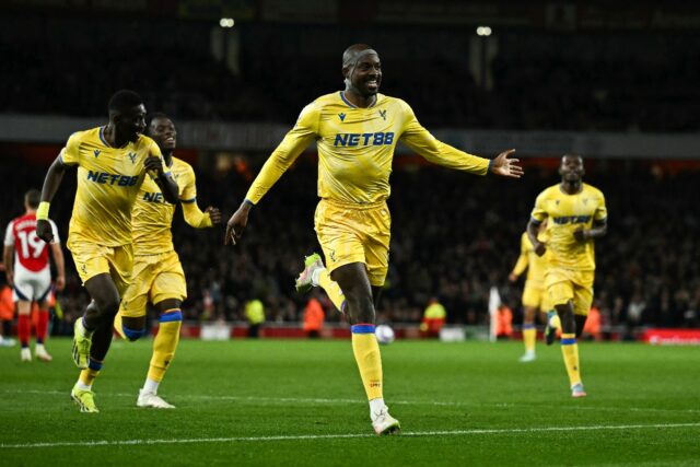 Crystal Palace's Jean-Philippe Mateta celebrates after scoring against Arsenal