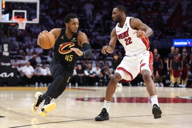 Donovan Mitchell led Cleveland to a 138-83 victory over the Miami Heat in the NBA playoffs