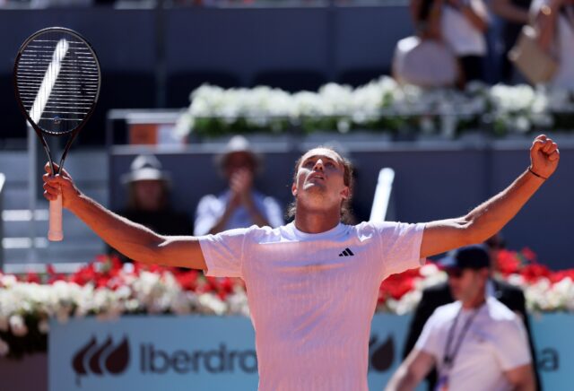 Germany's Alexander Zverev celebrates his victory against Spain's Alejandro Davidovich Fok