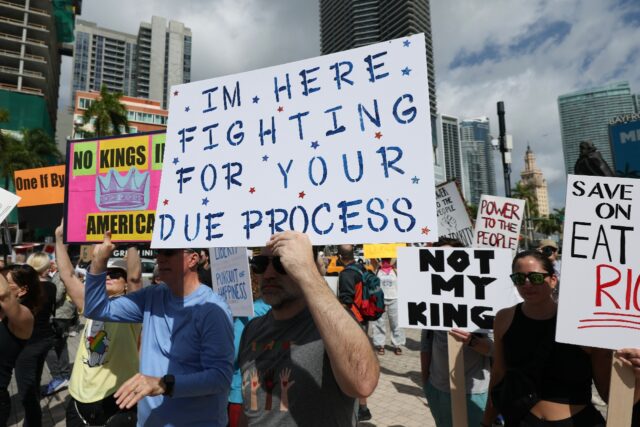 Hundreds of people in Miami, Florida joined an anti-Trump protest, one of many across the