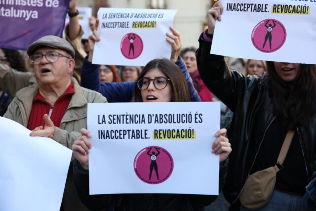 Hundreds rallied in Barcelona on Monday against a Spanish court's decision to overturn fo