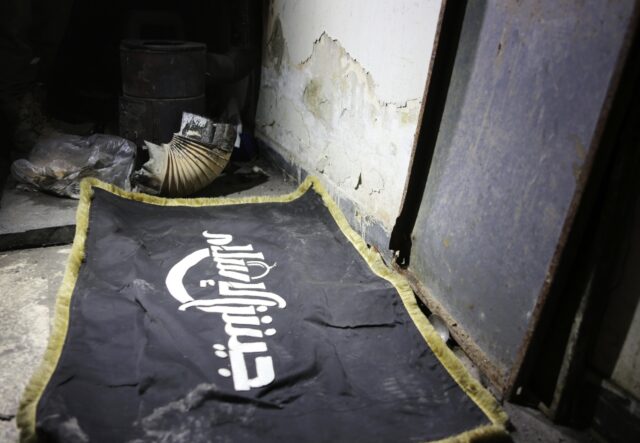 A Jaish al-Islam flag found in one of the group's alleged prisons in Eastern Ghouta