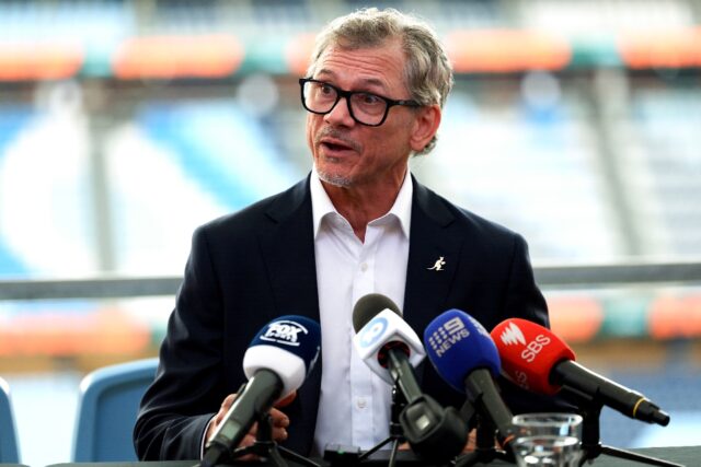 Les Kiss talks to reporters in Sydney on Wednesday after being named as next Wallabies coa