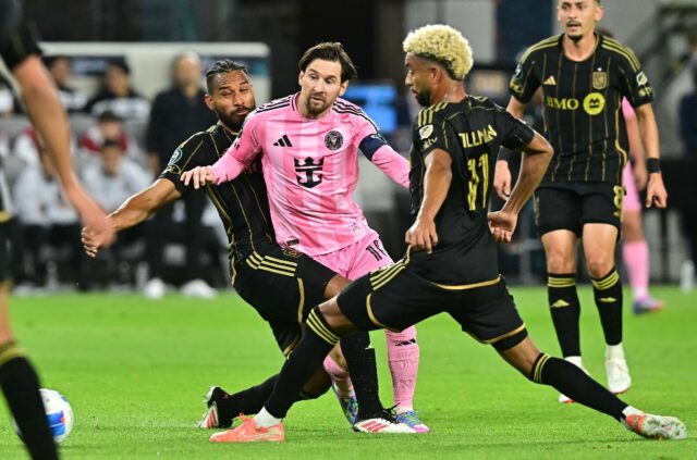 No way through: Lionel Messi endured a frustrating night in Inter Miami's 1-0 defeat to LA