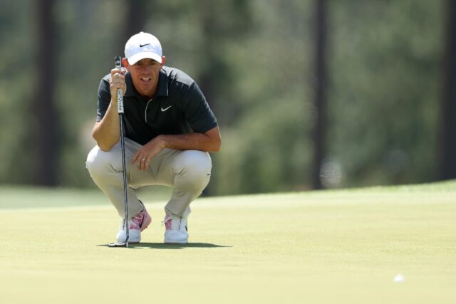 Northern Ireland's Rory McIlroy eyes a putt during the second round of the Masters at Augu