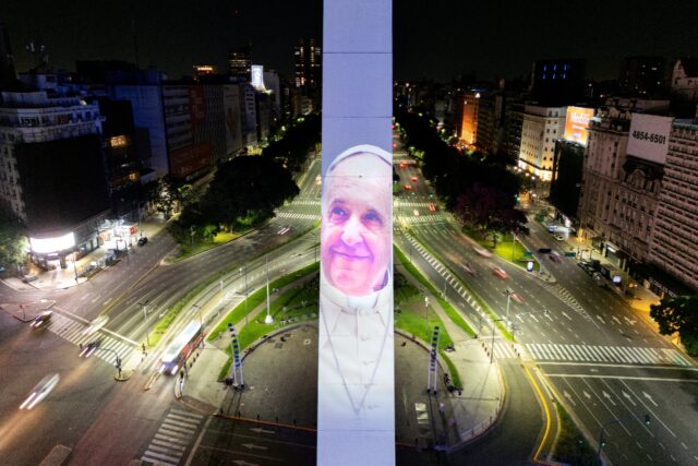 The Obelisco de Buenos Aires displayed an image of Pope Francis when he was hospitalized i