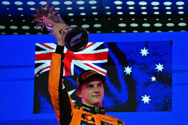 Oscar Piastri celebrates win number three of the season