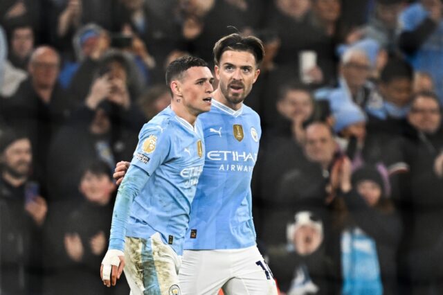 Phil Foden (left) and Jack Grealish (right) were targeted by Manchester United fans