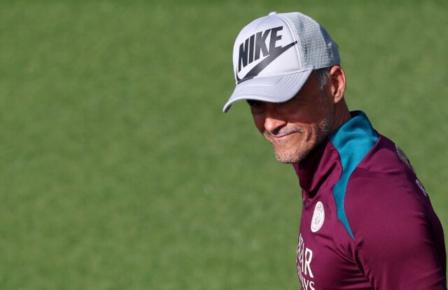 PSG coach Luis Enrique oversees training on Friday