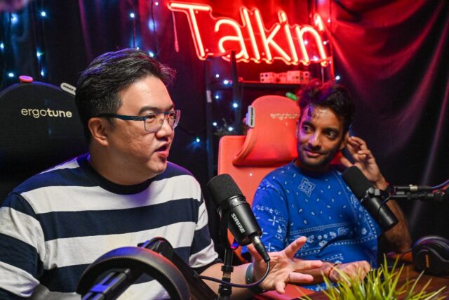 Terence Chia (L) and Haresh Tilani (R) interview Singaporean opposition politicians for th
