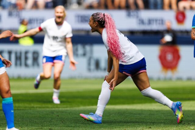 Trinity Rodman was on target for the USA in a 2-0 friendly win over Brazil on Saturday.