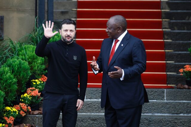 Ukraine's President Volodymyr Zelensky was welcomed by South African President Cyril Ramap