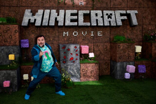 US actor Jack Black poses on the red carpet at the world premiere of 'A Minecraft Movie' i
