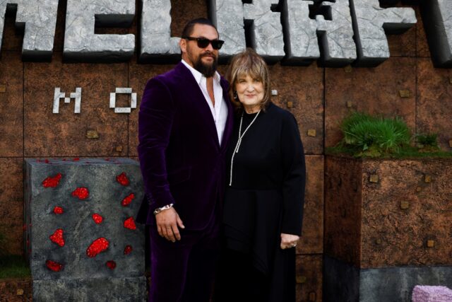 US actor Jason Momoa and his mother Coni Momoa pose ahead of the world premiere of 'The Mi
