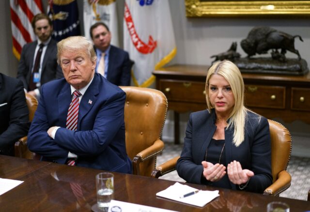 US President Donald Trump (L) has tasked Attorney General Pam Bondi with ending the "pers