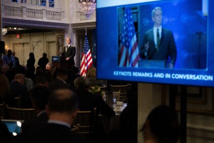 US Treasury Secretary Scott Bessent speaks during the Institute of International Finance