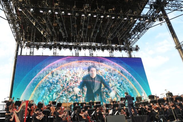 Venezuelan conductor Gustavo Dudamel and the Los Angeles Philharmonic perform during the 2