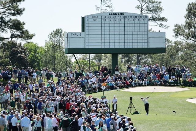 A general view as Scottie Scheffler plays his shot from the third tee during a practice ro