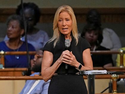 Jacksonville Mayor Donna Deegan speaks to parishioners during a prayer service for the vic