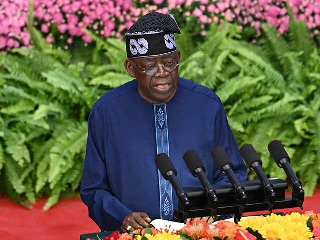 Nigeria's President Bola Ahmed Tinubu speaks at the opening ceremony of the Forum on China