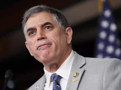U.S. Rep. Andrew Clyde (R-GA) speaks alongside fellow Freedom Caucus members during a pres