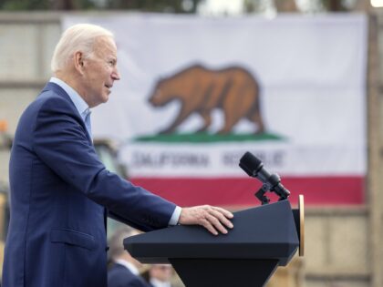 President Joe Biden speaks about infrastructure investments at the LA Metro, D Line (Purpl