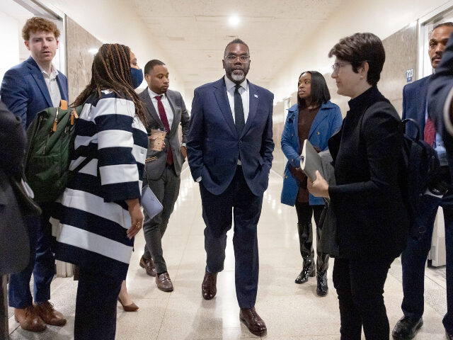 Brandon Johnson Mayor Brandon Johnson departs with staff members after a meeting with Gov. JB Pritzker at