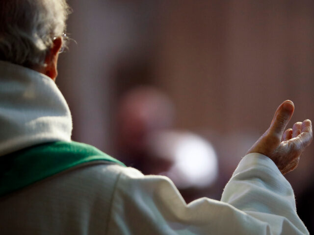 Saint-Jacques church. Catholic mass. Eucharist celebration. Sallanches. France. - stock ph