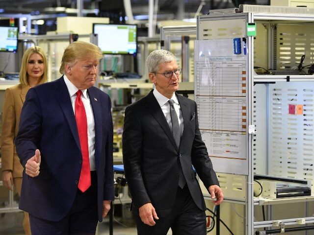 Donald Trump flashes a thumbs up next to Tim Apple