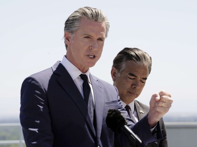 Standing atop the Cal. EPA building, Calif. Gov. Gavin Newsom discusses the U.S. Senates v
