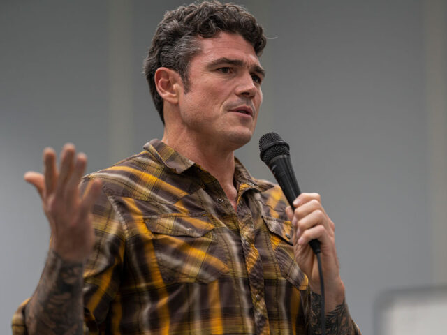 GettyImages-1243759054 MORTON, WA - OCTOBER 05: Republican Congressional candidate Joe Kent speaks at a campaign