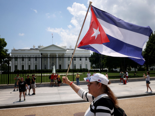 WASHINGTON, DC - JULY 13: Cuban Americans demonstrate outside the White House in support o