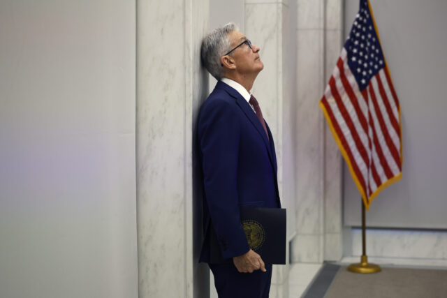 WASHINGTON, DC - NOVEMBER 08: Fed Chairman Jerome Powell prepares to deliver remarks to th