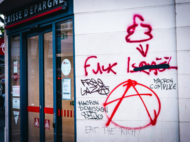 Tag with the inscription Fuck Israel (word Israel crossed out and replaced by a drawing),