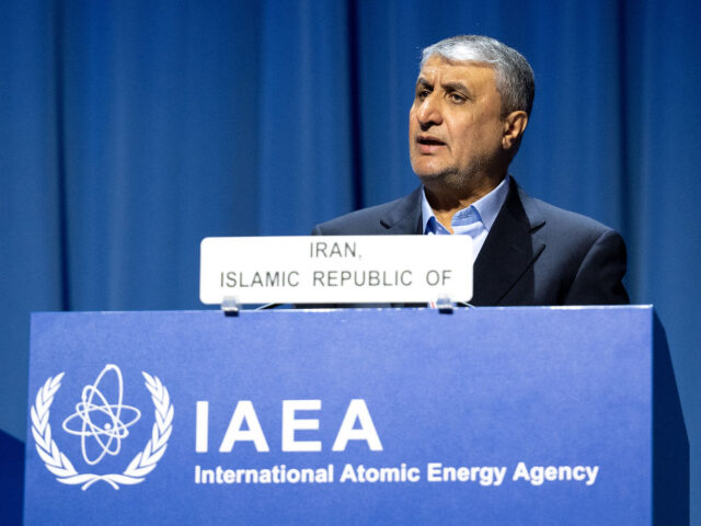 Iran’s Head of Nuclear Program Mohammad Eslami speaks during a media briefing on the new