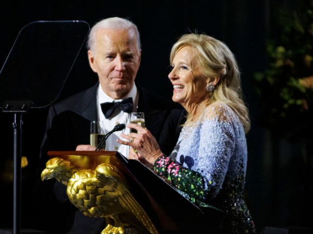 US President Joe Biden, left, and First Lady Jill Biden during a dinner on the South Lawn