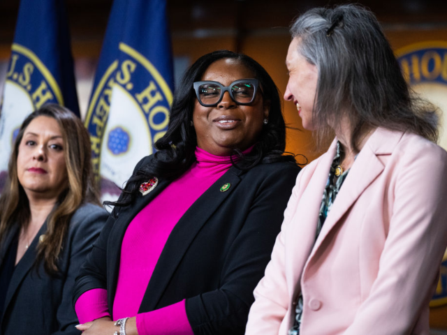 UNITED STATES - FEBRUARY 6: From left, Reps. Luz Rivas, D-Calif., LaMonica McIver, D-N.J.,