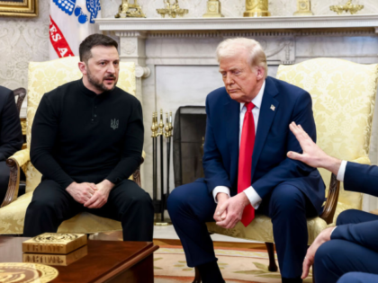 Volodymyr Zelenskiy, Ukraine's president, from left, US President Donald Trump, and Vice P