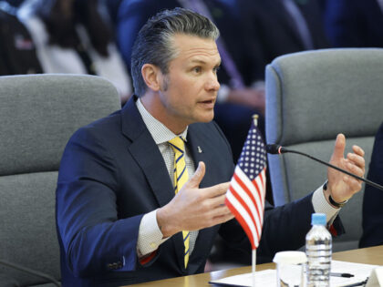 Pete Hegseth, US secretary of defense, speaks to Gen Nakatani, Japan's defense minister, n