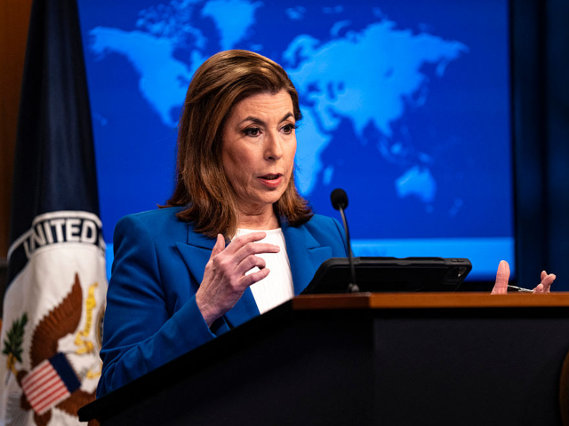 GettyImages-2207380381 Spokesperson for the US Department of State Tammy Bruce holds a press briefing and takes a