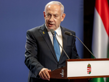 BUDAPEST, HUNGARY - APRIL 3: Israeli Prime Minister Benjamin Netanyahu speaks during a new