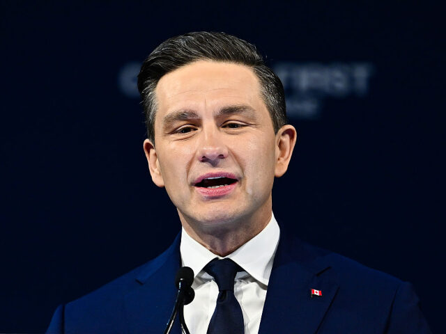 OTTAWA, CANADA - APRIL 29: Conservative Party Leader Pierre Poilievre speaks to his suppor