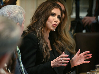 US Homeland Security Secretary Kristi Noem speaks during a cabinet meeting in the Cabinet