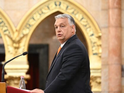 Hungarian Prime Minister Viktor Orban addresses his opening speech of the 'Conference of S