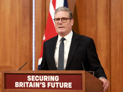LONDON, ENGLAND - MAY 12: Britain's Prime Minister Keir Starmer holds a press confere