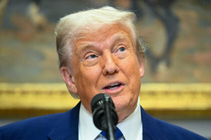 US President Donald Trump speaks during a news conference about prescription drug prices,