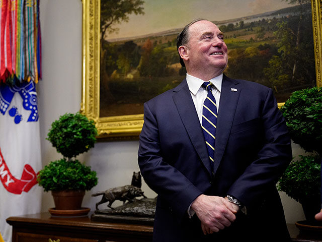 Secretary of the U.S. Navy John Phelan arrives ahead of U.S. President Donald Trump for an